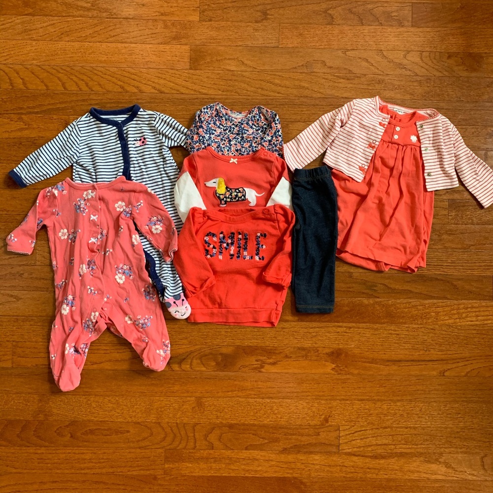 Coral and Navy baby girl bundle 6 months